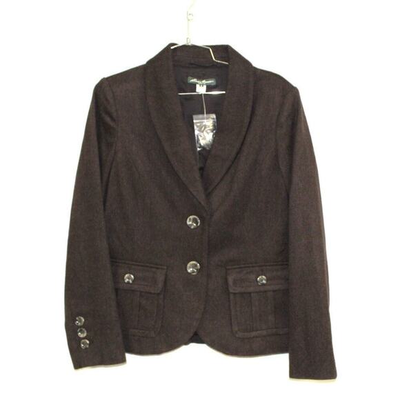 Women 8 Eddie Bauer Wool Jacket Blazer 3 Button Shawl Collar Brown or Black NWT - Picture 2 of 7